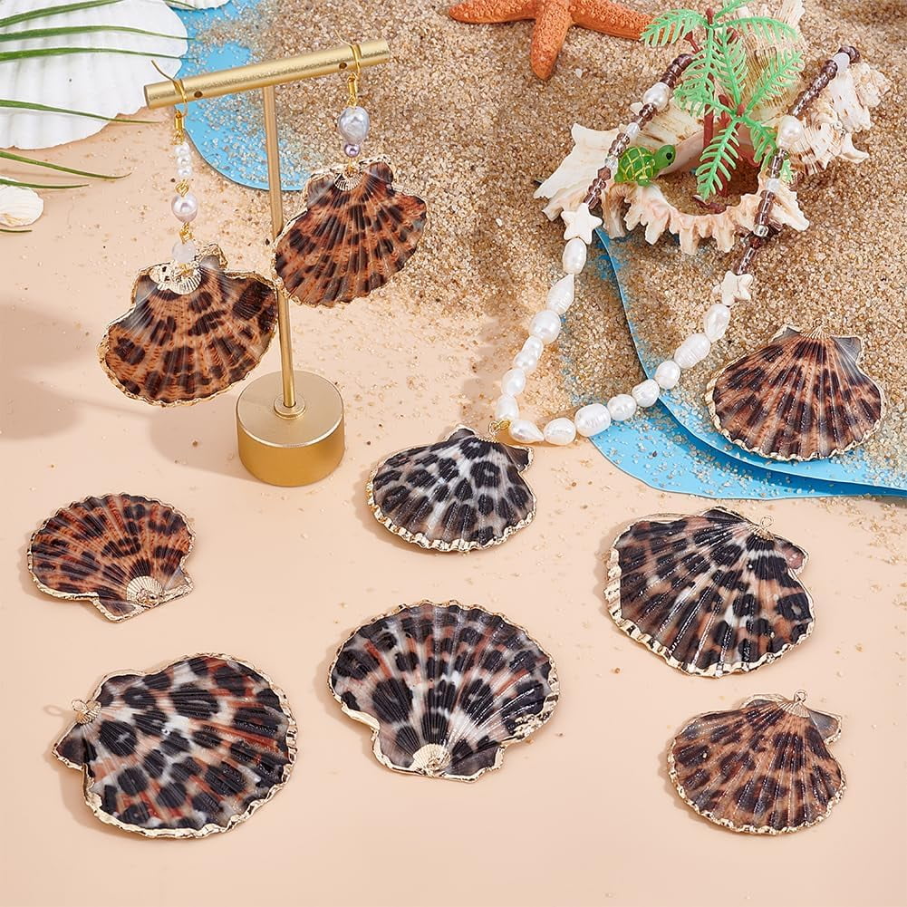 20pcs Leopard Seashell Pendants Scallop Shell Pendant 2 Colors Leopard Print Charms Clam Shell Pendants Ocean Beach Dangle Beads for Earrings Bracelets Jewelry Crafts Making 33~53mm 1set
