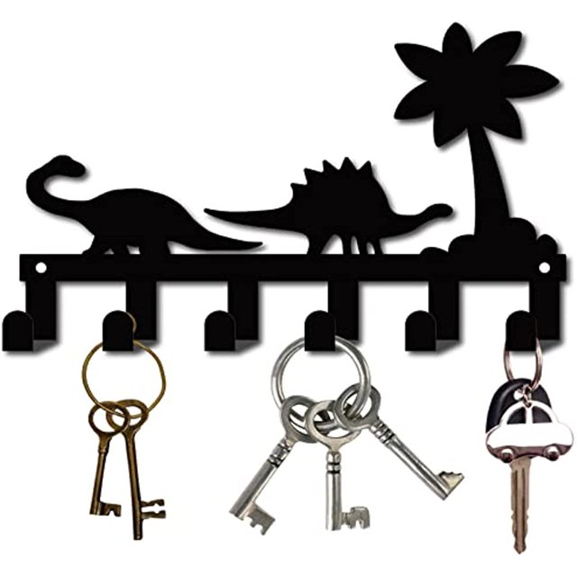 CHOK Hook Hanger Wall Key Holder Metal Decorative Mounted Coat Hanger with Key Shape Design Organizer Rack with 6 Hooks for Wall Bathroom Kitchen Entryway