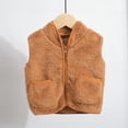 thumbnail image 2 of Quealent Toddler Baby Girl Boys Sleeveless Fleece Plush Vest Sherpa Waistcoat Kids Solid Color V-neck Zipper Outerwear with Pockets (Coffee, 4-5 Years), 2 of 5