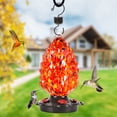 thumbnail image 3 of LUJII Pine Cone Shaped Hand Blown Glass Hummingbird Feeder for Outdoors Hanging, Rust Proof & Leak Proof, 25 fl.oz, Unique Gift for Bird Lover, Garden & Backyard Decor, Red, 3 of 7