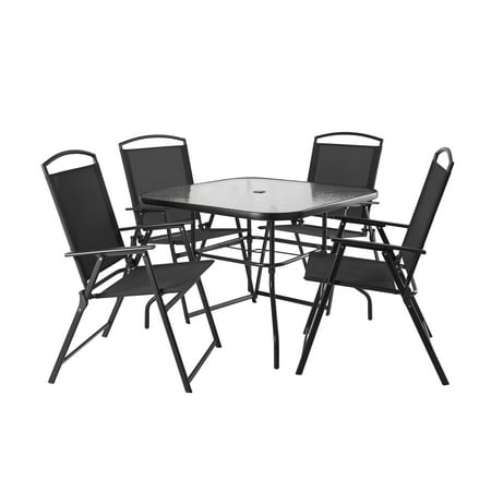 Mainstays Albany Lane Outdoor Patio 5 Piece Dining Set, Black Frame and Sling, 4 Person