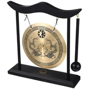 Handcrafted Antique Chinese Copper Gong with Mallet - Decorative Vintage Style Ornament for Home, Office, Meditation, and Yoga
