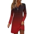 thumbnail image 1 of Robe d'Uniforme pour Femmes Robe Courte à Manches Longues Dégradé Mini Robe Décontractée Ample Fluide d'Automne Sans Manches pour Femmes P-68 Vin G, 1 of 5