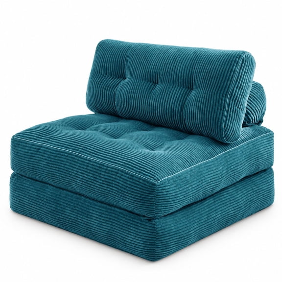 Convertible Sleeper Chair with Pillow, Folding Sofa Bed for Adults, Single Size Floor Mattress, Foam Filling Couch, Dark Blue