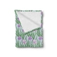 thumbnail image 2 of Floral Soft Flannel Fleece Throw Blanket, Botanical Art Pattern with Purple Iris Green Leaves in Japanese Style, Cozy Plush for Indoor and Outdoor Use, 50" x 60", Pale Blue Green, by Ambesonne, 2 of 5