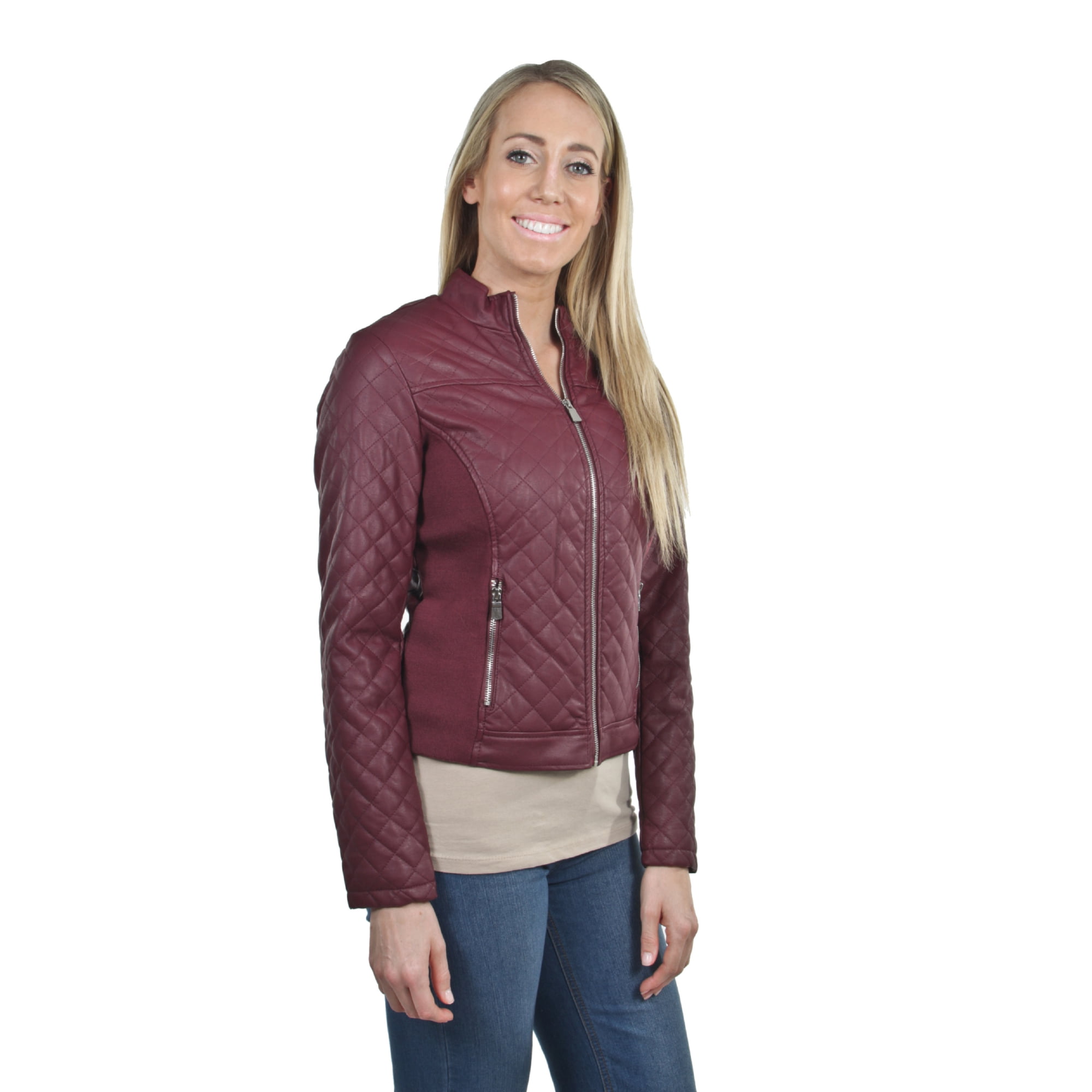 Women S Juniors Fashionable Faux Leather Moto Biker Jacket With Pockets