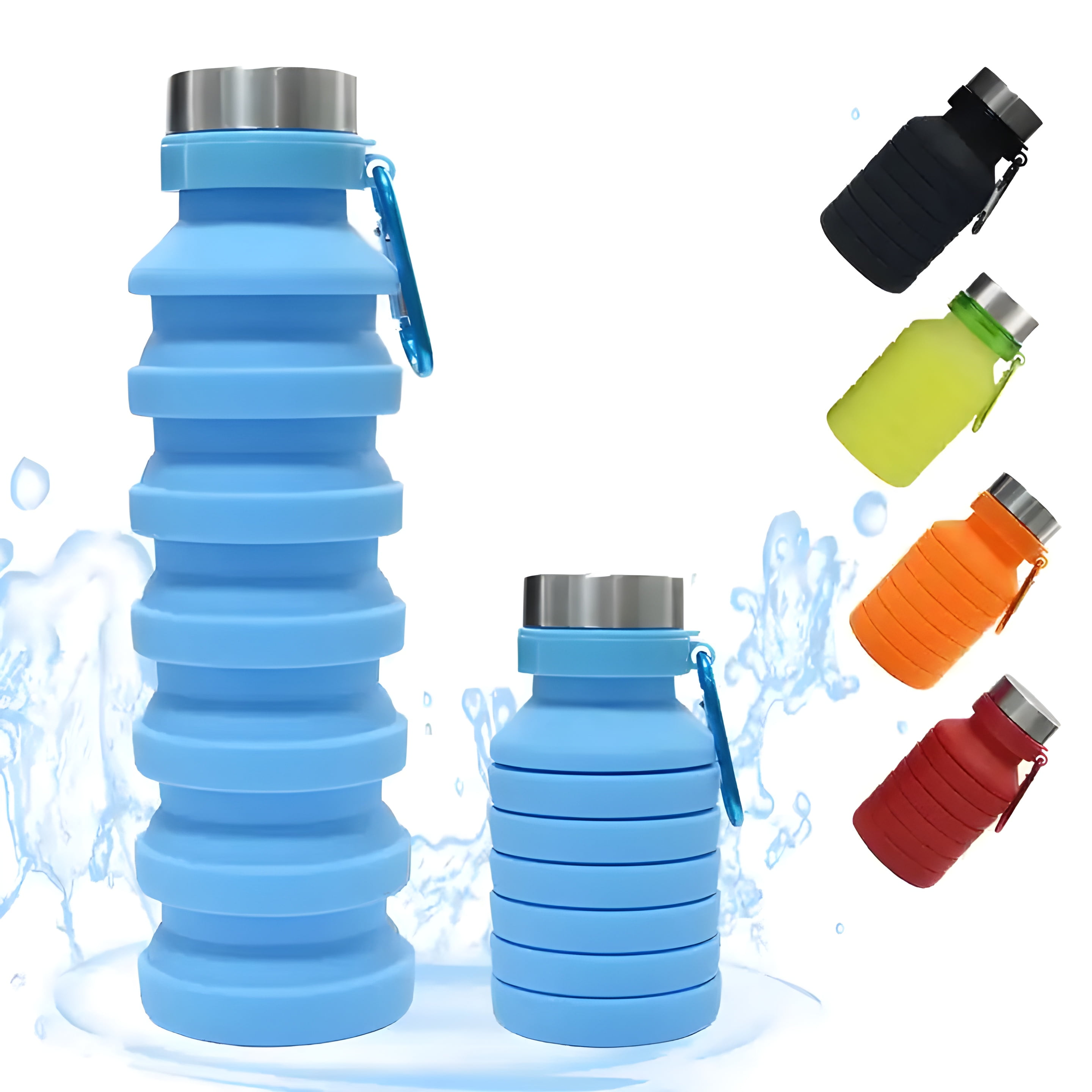 BEQU 550ml/18 Fl Oz Collapsible Silicone Water Bottle, Reusable, BPA Free, Dishwasher-Safe, Portable, Leak Proof, Use for Home Office Sports Travel Gym Camping Hiking (2PK Black-Orange)