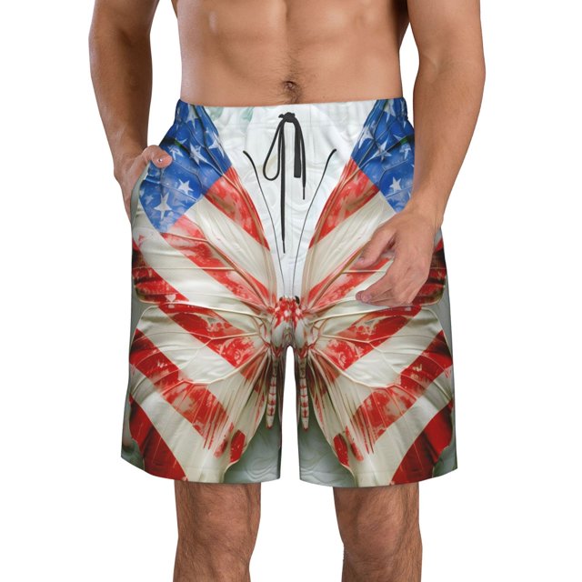 Fotbe Patriotic Butterfly Floral Trajes de Baño Estampados para Hombre, Shorts de Verano de Secado Rápido, Ropa de Playa, Bañadores-X-Large