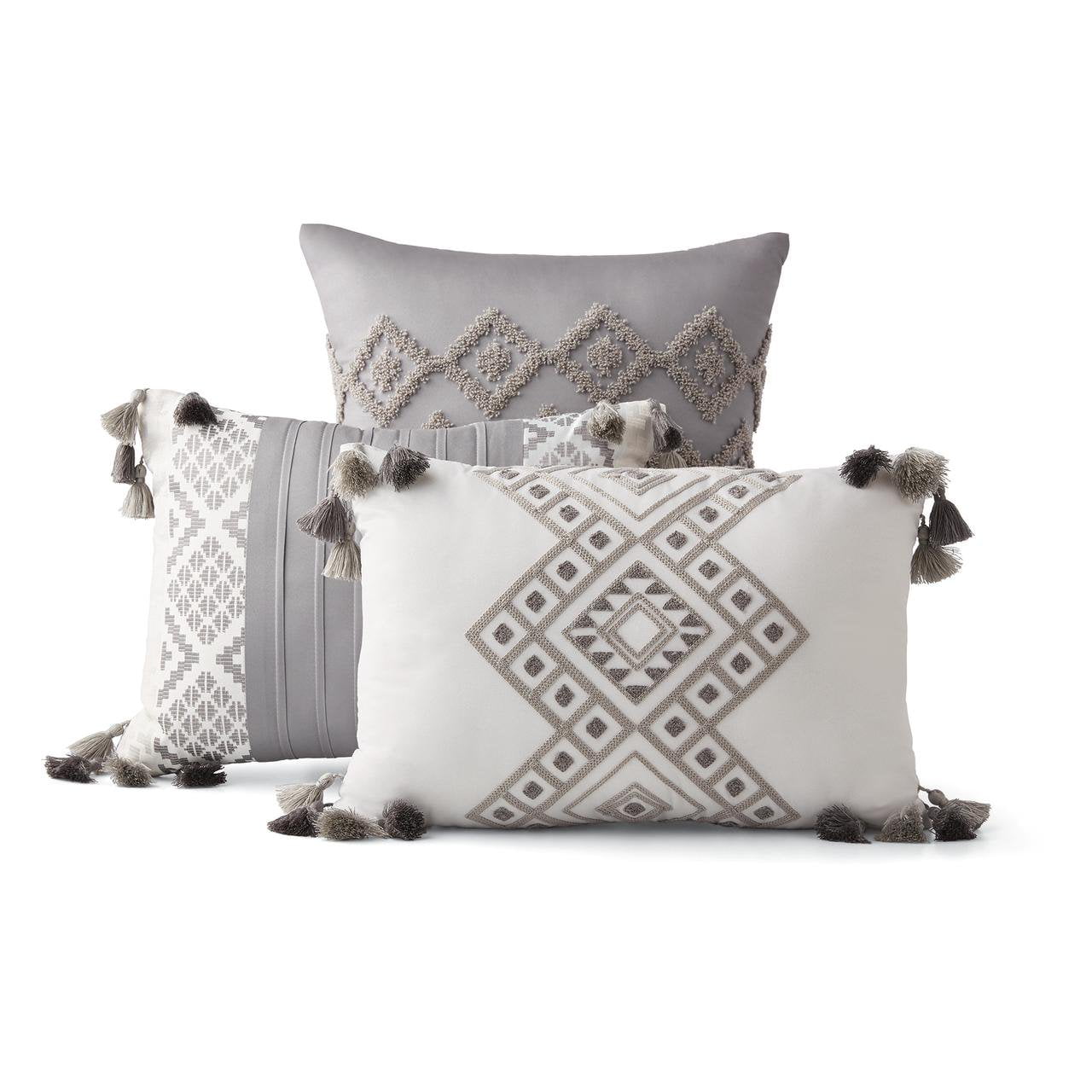 Mainstays 7 Piece Diamond Comforter Set, Shams, Dec Pillows, Bed Skirt, Grey, Full/Queen