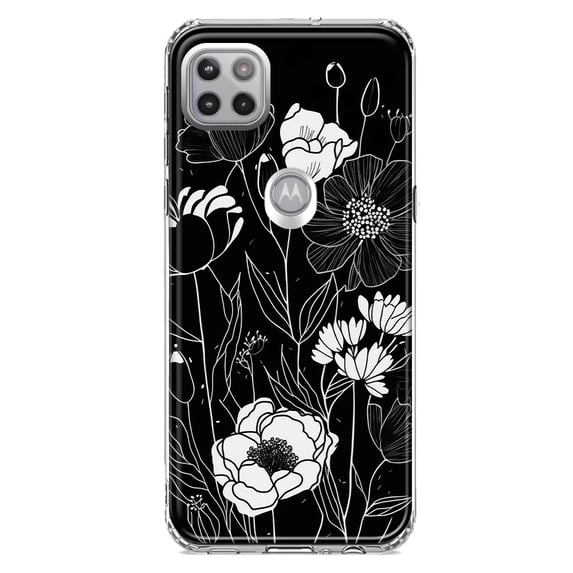 MUNDAZE Motorola One 5G Line Drawing Art White Floral Flowers Shockproof Clear Hybrid Protective Phone Case Cover