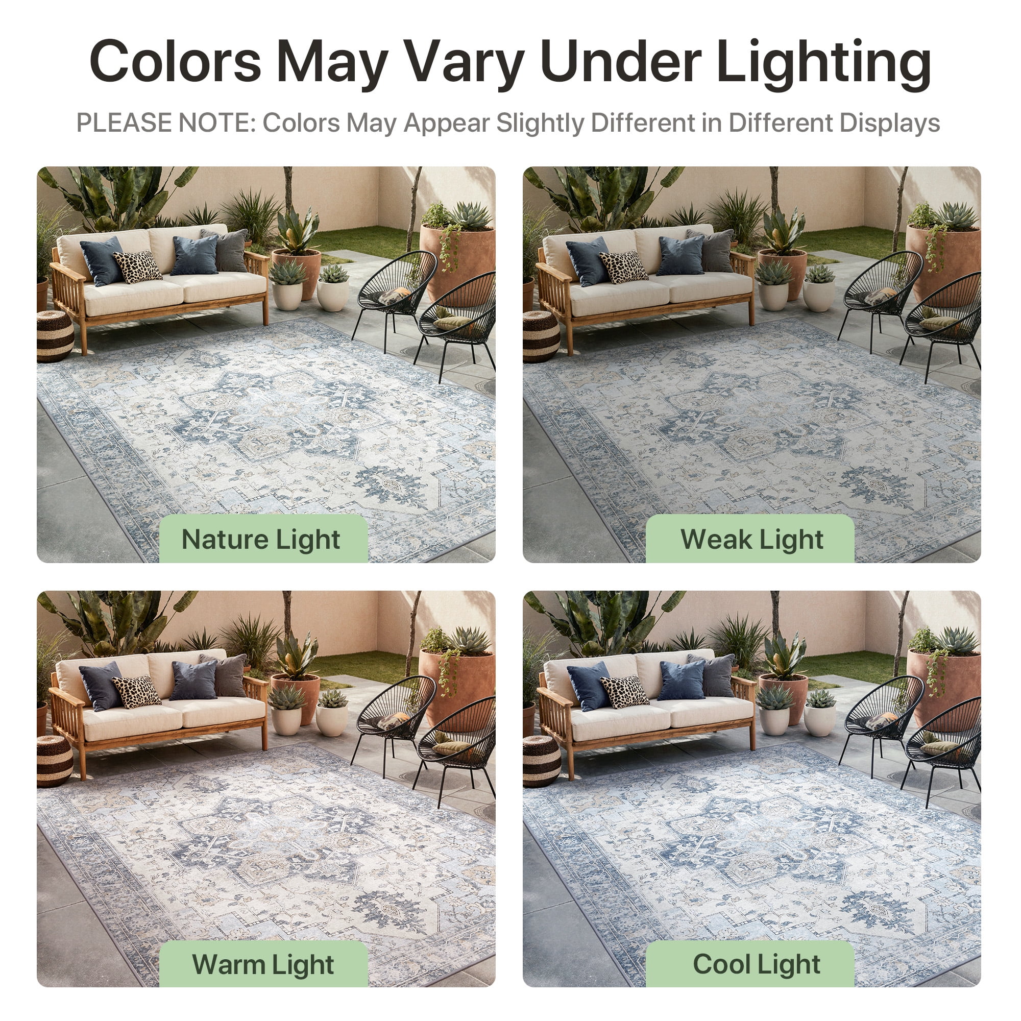 DEORAB Outdoor Rugs 9'X12' Chenille Patio Rug Three-Layer Material Imitation Silicone Spot Molding Camping Outside Rv Mat,Blue