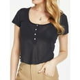 thumbnail image 2 of SSLR Crop Tops for Women Short Sleeve T Shirts Waffle Ribbed Henley Scoop Neck Tee Shirts, 2 of 7