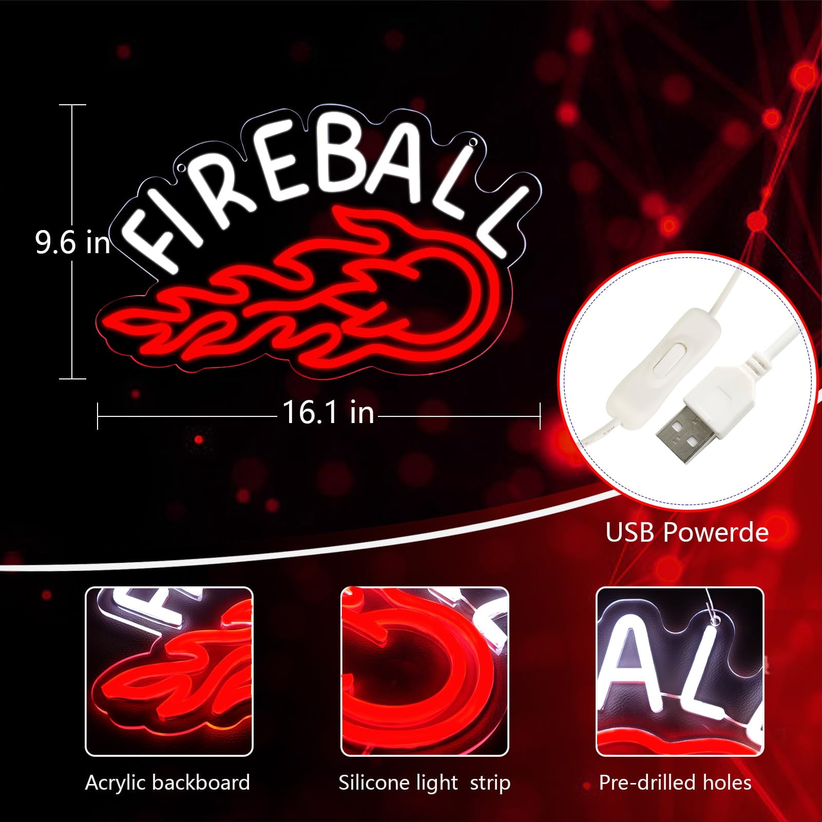 JFLLamp LED Neon Sign Flame Shape Red White Light USB Powered Wall Decor Acrylic Backboard Lamp for Bar Home Party