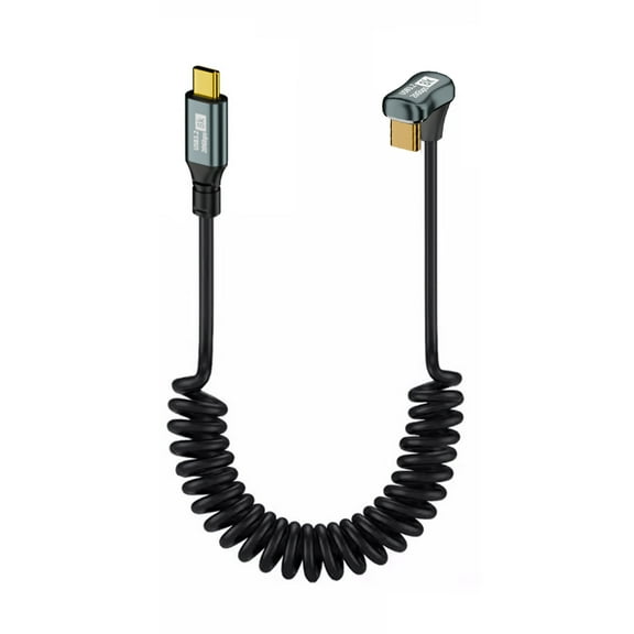 JSER Stretch Coiled USB-C USB4 Cable 20Gbps 100W 8K Type-C Right Angled Male to Male Cable Power & Data for Laptop Keyboard Tablet