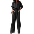 thumbnail image 2 of Women'S Solid Color Collared Blouse and High Waist Pants Two Piece Set Fashion, 2 of 9