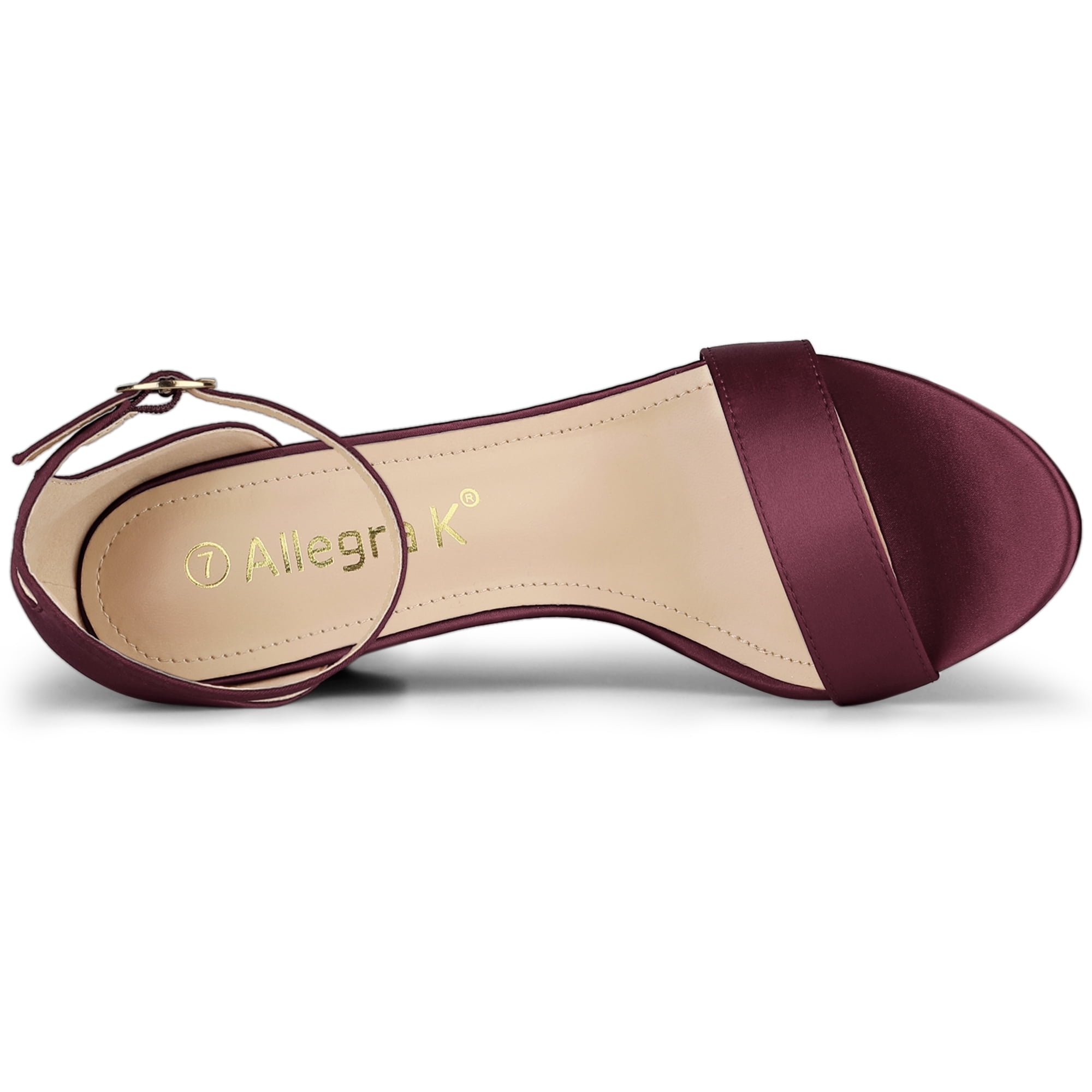 DARING DIVA Women's Satin Ankle Strap Chunky Heels Burgundy 9