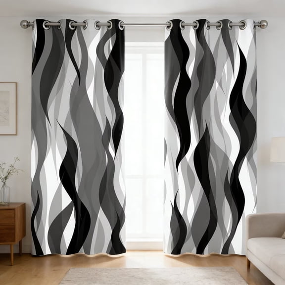 Nanqianyi Wavy Stripe Blackout Curtains, Grommet Thermal Insulated Window Drapes for Bedroom Living Room, Black Grey, 2 Panels, 42"W x 84"L