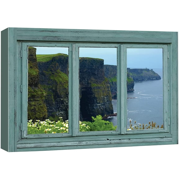 wall26 Canvas Print Wall Art Window View Green Cliffs of Ireland Nature Wilderness Photography Modern Art Rustic Scenic Colorful Ultra for Living Room, Bedroom, Office - 16"x24"