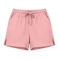 thumbnail image 4 of Lmueinov Women's Cotton Linen Casual Shorts Elastic Waist Drawstring Side Split Loose Fit Lightweight Summer Beach Walking Lounge Shorts with Pockets, S-XXL, 4 of 5