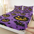 thumbnail image 3 of Homewish Spooky Halloween Pumpkin Lantern Bed Sheets,Bat Spider Silhouette Print Full Size Sheets,4pcs,1 Flat Sheet,1 Fitted Sheet and 2 Pillowcases, 3 of 6