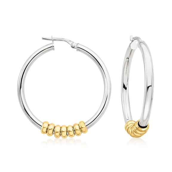 Ross-Simons Italian 3mm 2-Tone Sterling Silver Removable Bead Hoop Earrings, Women's, Adult