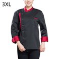 thumbnail image 2 of Chaqueta de chef, unisex, adulto de manga larga de manga larga, tela de algodón, chaqueta de trabajo para hombre para otoño e invierno, restaurante, negro 3xl kenally LF000335-10, 2 of 7