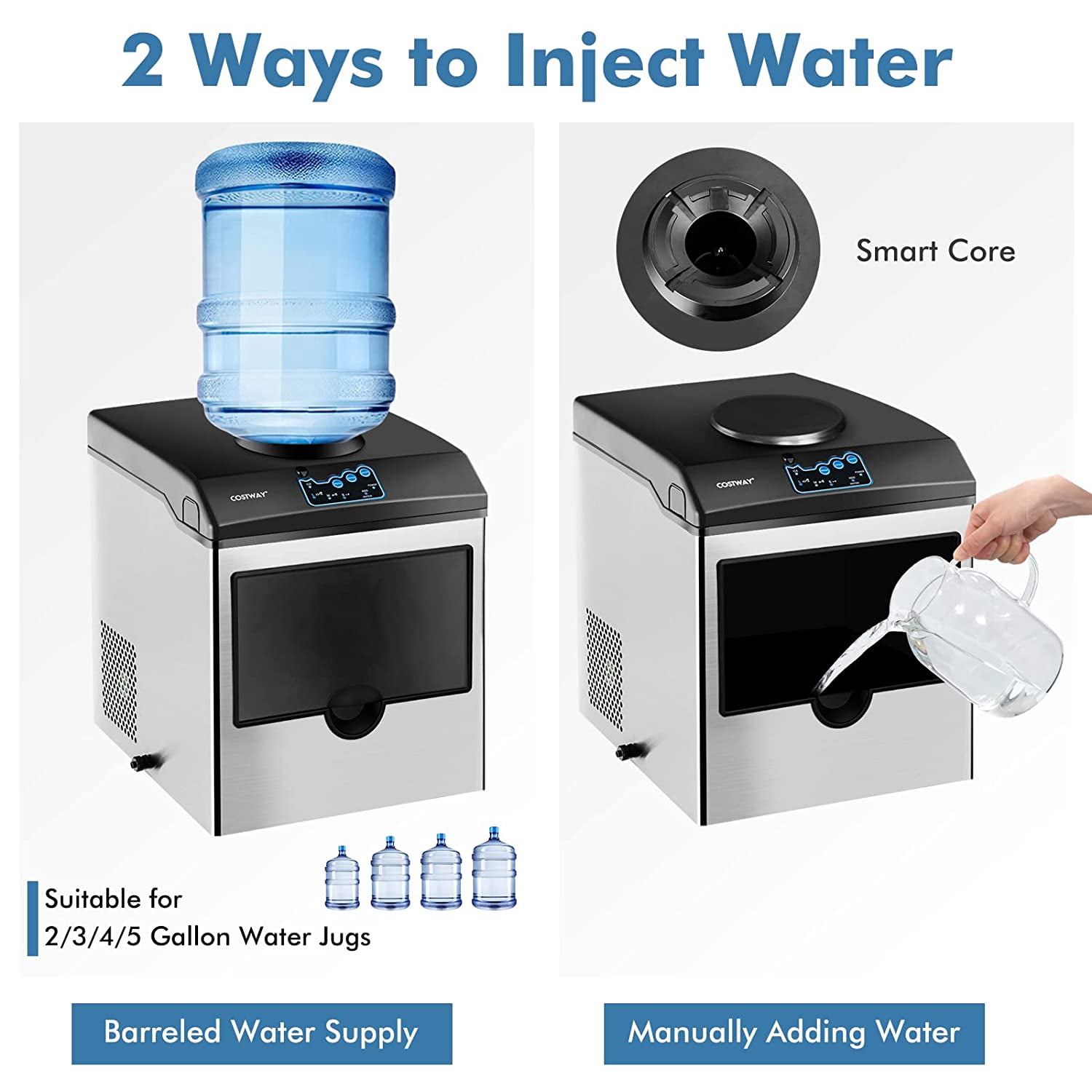 2-in-1 Stainless Steel Ice Maker with Water Dispenser, Daily 48LBS Ice Production, Portable Countertop Ice Machine, Adjustable Ice Size, Fast Ice Making & Cold Water Dispensing for Home Kitchen Offic