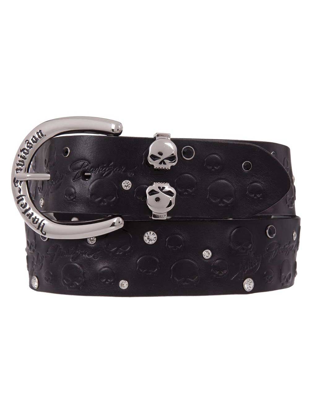 Harley-Davidson® Mens Willie-G Skull Embossed Black Leather Belt 1.5/" HDMBT10614