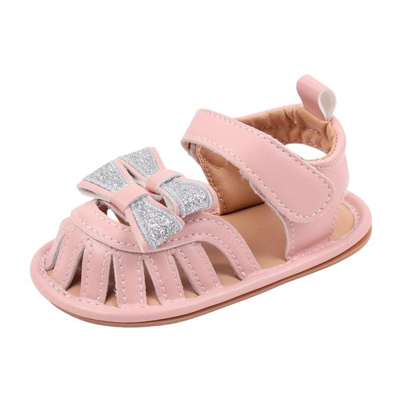 Tigivemen Closed Toe Sandals for Infant Baby Girls Fashion Bowknot Summer Shoes with Soft Soles Pink Size 3