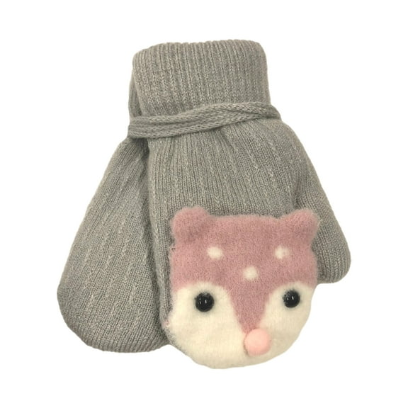 Toddler Girls Gray & Pink Sherpa Lined Teddy Bear Mittens with String Attachment