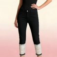 thumbnail image 2 of QURATI Women's Light Wash Denim with Lace Cuffs | Slim Fit Cropped Jeans Womens Bottoms Black L, 2 of 7