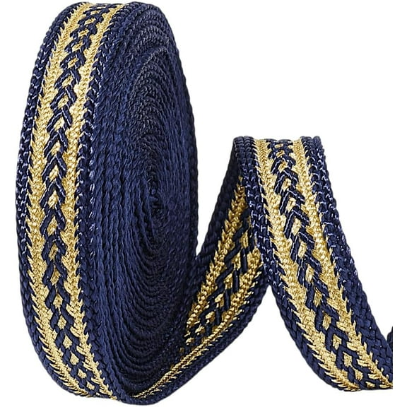 5 Yards Polyester Gimp Braid Trim 3/4 inch(19~20mm) Jacquard Ribbon Trim Boho Embroidered Lace Trim Vintage Woven Ribbon for Cloth DIY Crafts Sewing Jewelry Making Decor Midnight Blue