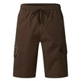 thumbnail image 3 of IYTR Mens Cargo Shorts Drawstring Elastic Waist Shorts Loose Straight Shorts Casual Outdoor Athletic Shorts Summer Solid Color Brown M, 3 of 5