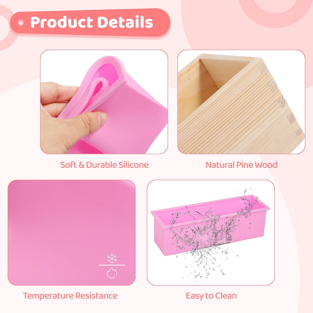 3Pcs 42oz Rectangular Silicone Soap Molds Wooden Box, Flexible Soap Making Mold, Heat Resistant Loaf Mold, Soap Bar Box, Handmade Soap Making Mold DIY Tools