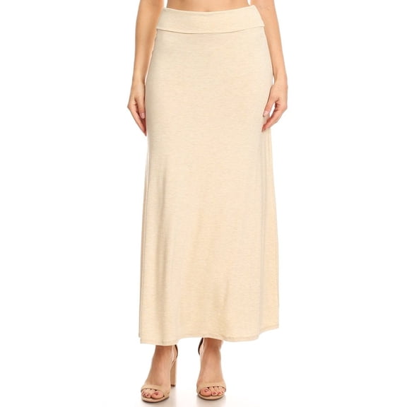 Women's Trendy Style Solid Maxi Long Skirt High Waist Waistband Relaxed Fit