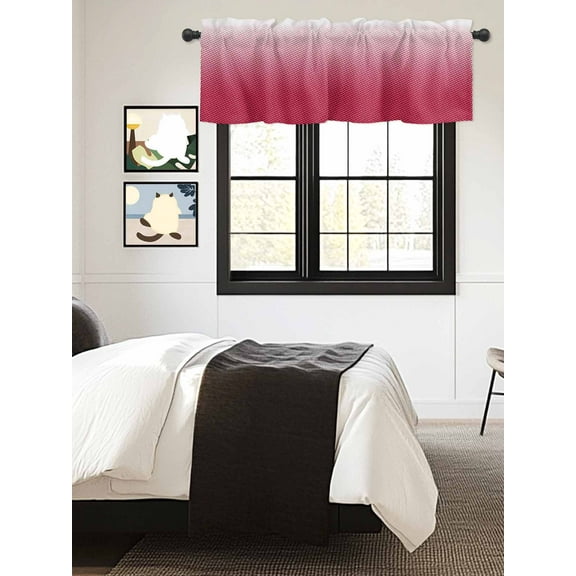 Kitchen Valances for Window, Red Gradient Light Filtering Rod Pocket Valance Curtain, Plain Single Bright Color Short Curtains Window Topper for Bedroom Bathroom Living Room 54x18in