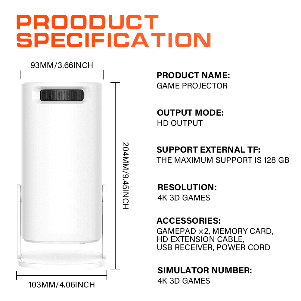 CANGTEENER Mini Game Video Projector 4K/HD/3D Supported WiFi 6,  Android 11, Native resolution 1280*720P, Auto Keystone