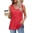 thumbnail image 4 of Titcea Tank Top for Women Split Hem Solid Color Crew Neck Sleeveless Summer Tops Hawaiian Beach Vacation Casual Tank Tops(S-2XL), 4 of 7