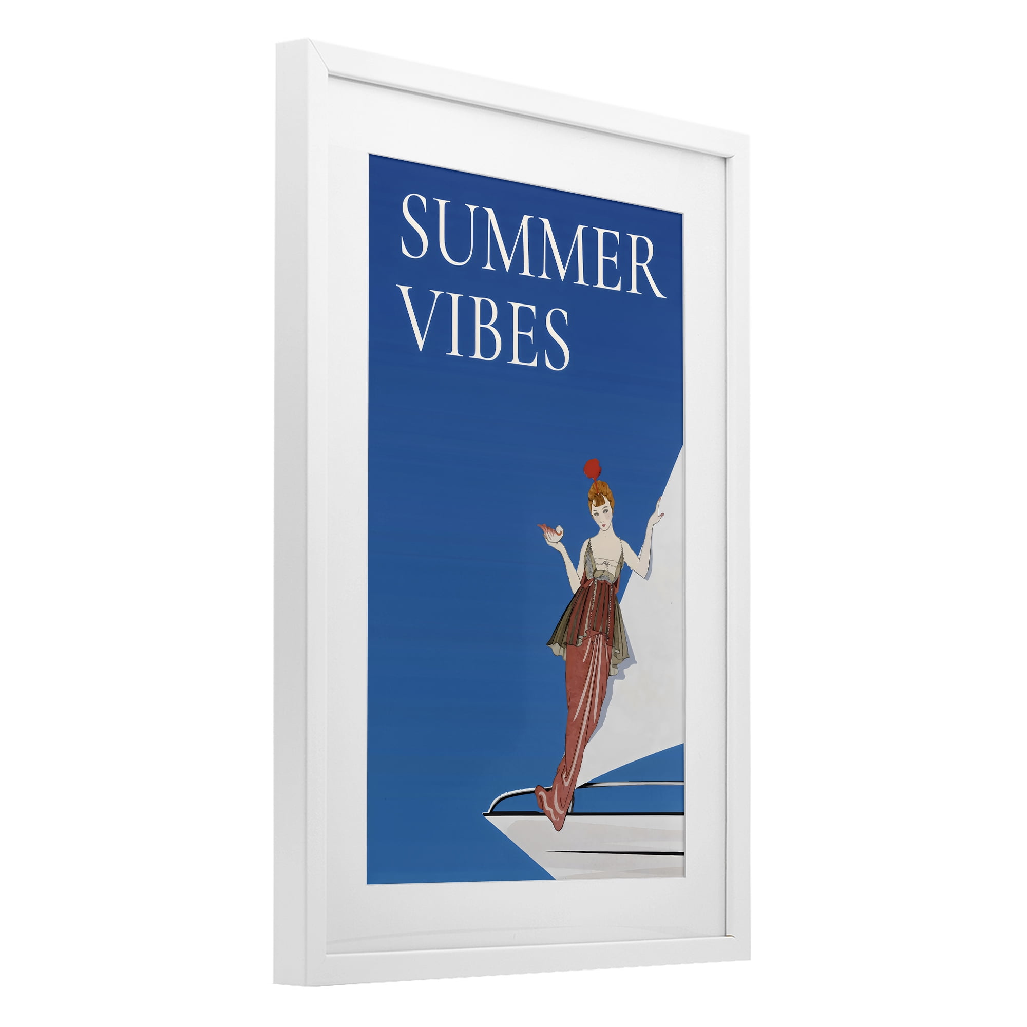 Stupell Industries Summer Vibes Vintage Yacht White Framed Print Under Glass, design by Creative Studio