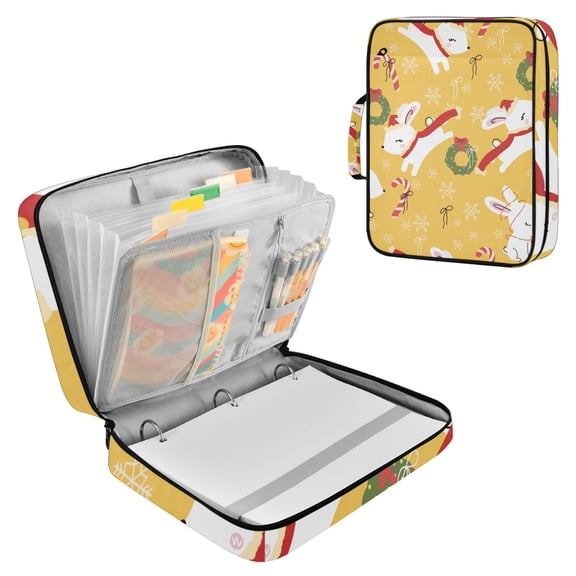 Haosy Accordion File Organizer Zipper Binder 500 Sheet 6-Tab Expanding File Folder Multi-Pocket 1.2 Inch 3 Ring Rabbbit Wreath Bows Christmas