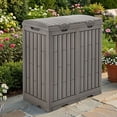 thumbnail image 6 of Uforic 76 Gallon Dual-Compartment Outdoor Trash Can, Resin Garbage Bin with Lid, Sorting Labels, Ash Holder & Fixing Stakes, Weather Resistant for Patio Garden Yard, Light Brown, 6 of 9