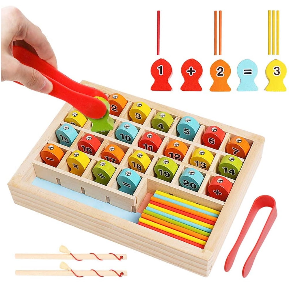 Number Counting Montessori Toys Wooden Magnetic Early Learning Fishing Math Game 