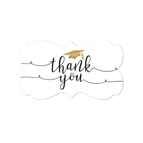 White and Gold Glittering Graduation, Fancy Frame Label Stickers, Thank You, 36-Pack