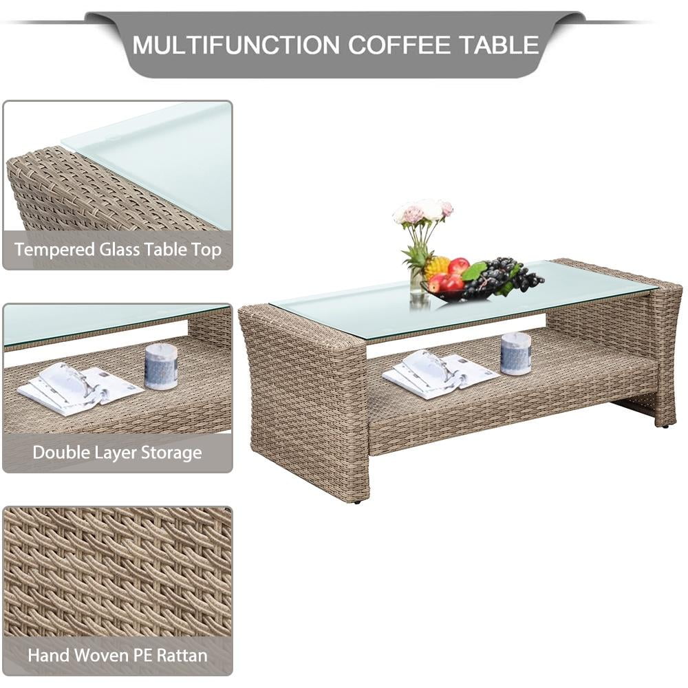 SEGMART 6 Piece Outdoor Patio Furniture Sets, All-Weather Rattan Conversation Set with Ottoman & Cushions, Outdoor Sectional Wicker Set for Backyard, Deck, Poolside, Gray