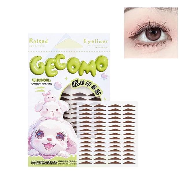 GECUMO Eyeliner Stamp Sticker Set, 3 Pairs Cat, Fox & Dog Eye Liner Stencils, Natural Triangle Tip, Waterproof & Smudge-Proof for Beginners