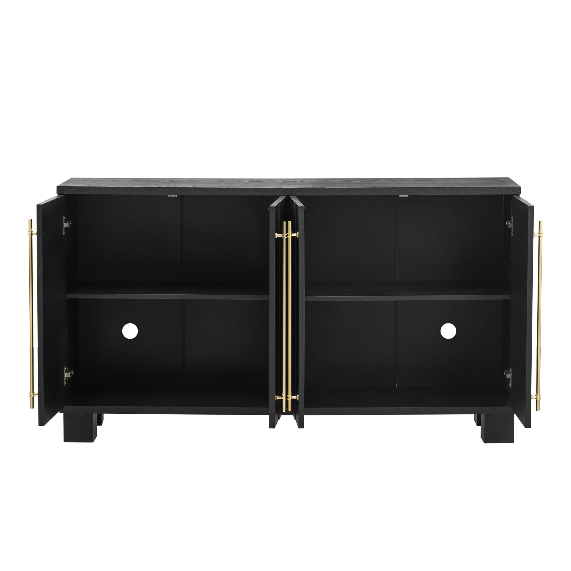 Euroco 60" Sideboard Buffet Cabinet with Storage, Wooden Coffee Bar Cabinet with Gold Handles & Adjustable Shelves for Kitchen, Dining Room and Living Room,Black