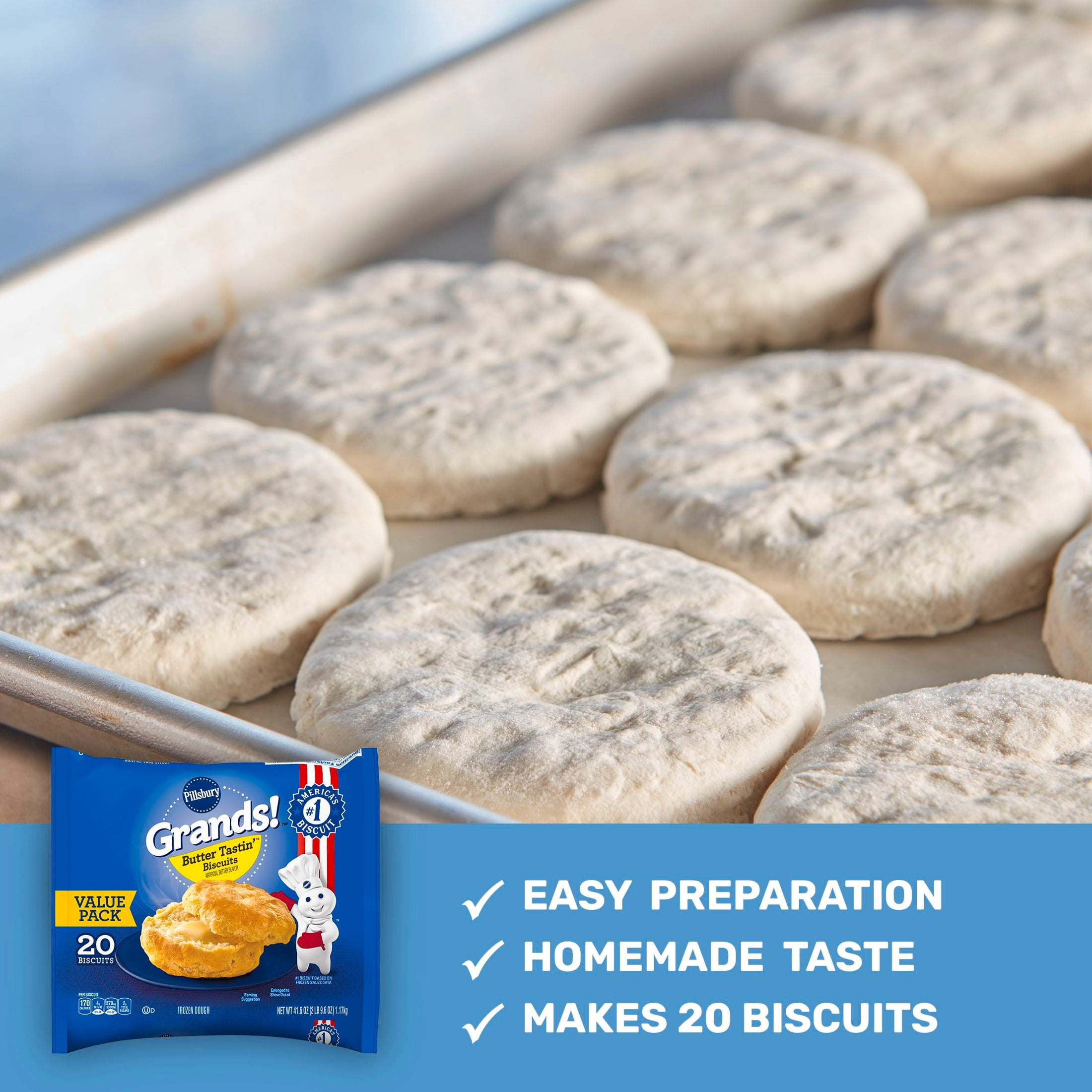 Pillsbury Grands! Butter Tastin' Frozen Biscuits, Value Pack, 20 ct., 41.6 oz.