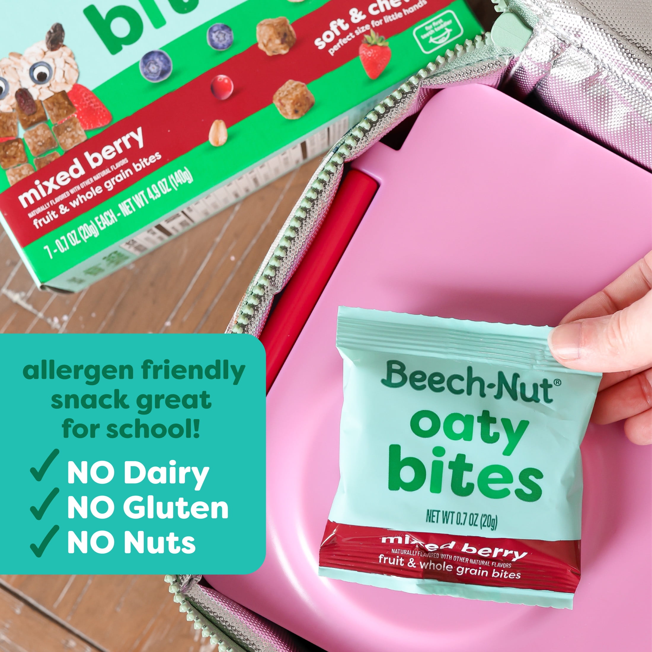 (4 pack) Beech-Nut Oaty Bites with Fruit & Whole Grains, Mixed Berry Toddler Snack Bites, 7 Packs