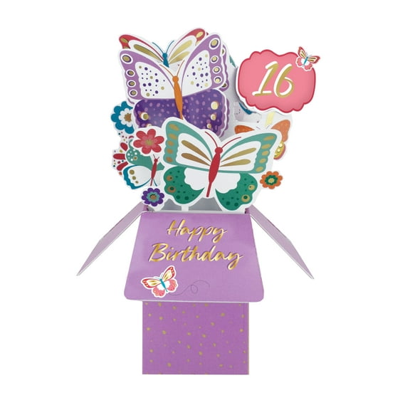 Clever Cube Pop Up Card - 16th Birthday - Butterflies