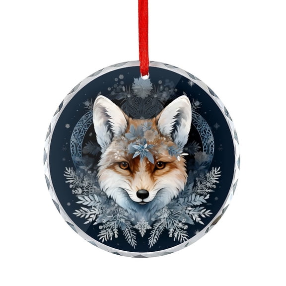 Fox Snowflake Winter Christmas Ornament Cartoon Fox Christmas Ornament Round Glass Appreciation Gift for Xmas Friend Bestie Nurse Teacher Mentor Boss Coworker